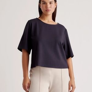 Quince Ultra Stretch Ponte Short Sleeve Top Navy